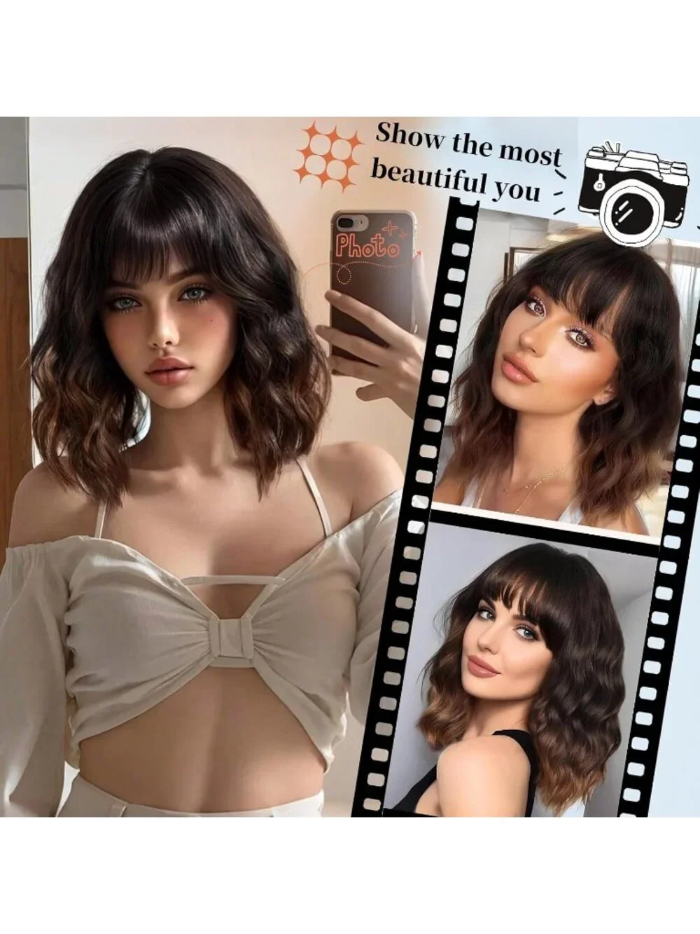 Women's Light Brown 14 Inch Heat Resistant Synthetic Fiber Shoulder Length Wigs